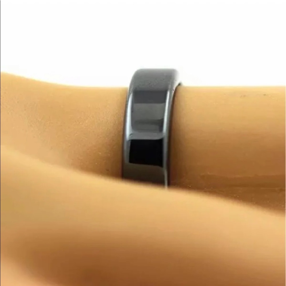 Wide square edge hematite ring